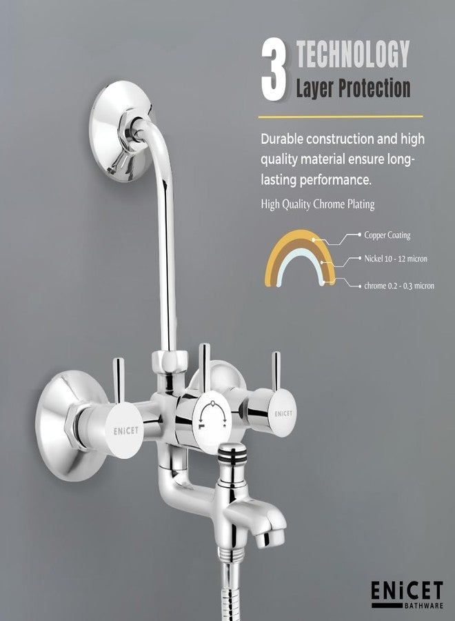 ENICET خلاط حائط ENICET نحاسي 3 في 1 مع دش علوي ودش يدوي، تشطيب كروم، دش يدوي بخمس وظائف، خلاط حائط للحمام 3 في 1، طقم دش للحمام، صنبور خلاط (FE122OSHSSAFARI) - Image 2